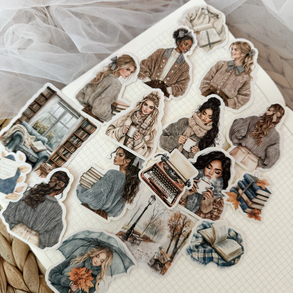 Rainy September die cut girls sticker