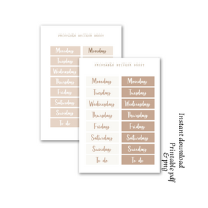 Days of the week printable sticker sheet pdf and png