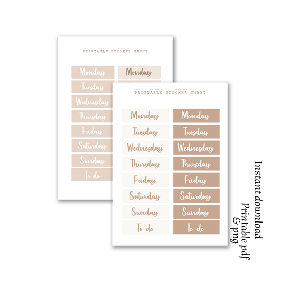 Days of the week printable sticker sheet pdf and png – ArtStudioLea
