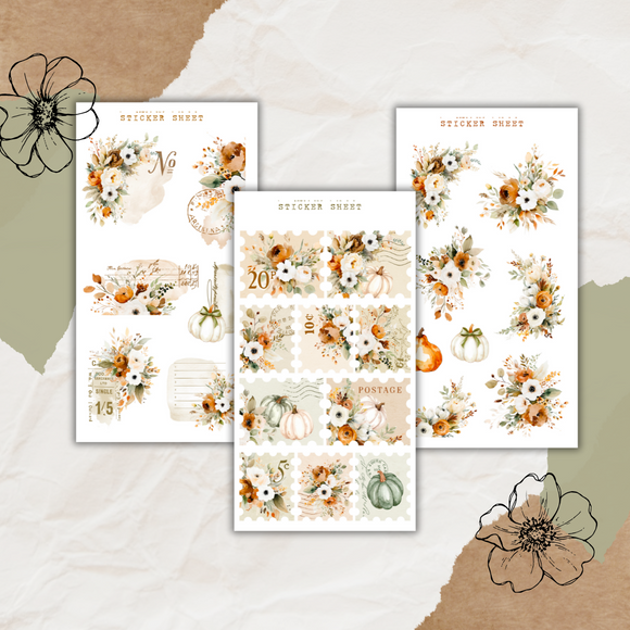 green floral pumpkin sticker sheet