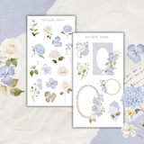 blue azure flowers sticker sheet set