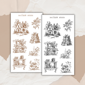 enchanted forest autumn line art sticker sheet bundle