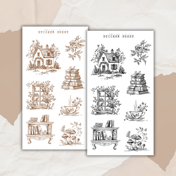 enchanted forest autumn line art sticker sheet bundle