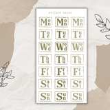 vintage days of the week slim sticker sheet bundle
