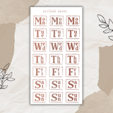 vintage days of the week slim sticker sheet bundle