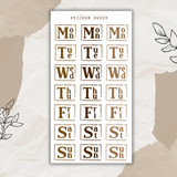 vintage days of the week slim sticker sheet bundle