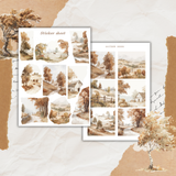 autumn valley picture and torn paper sticker sheet