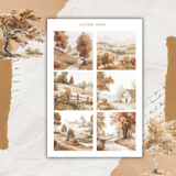 autumn valley picture and torn paper sticker sheet