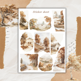 autumn valley picture and torn paper sticker sheet