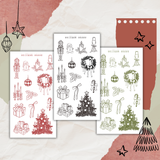 vintage christmas sketches sticker sheet bundle