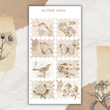 vintage botanicals stamp and paper scraps sticker sheet bundle