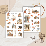 autumnal cat cafe sticker sheet
