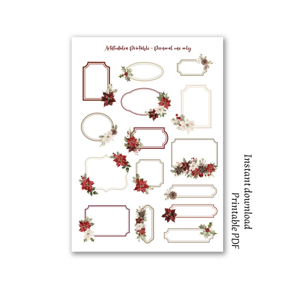 Christmas flower labels A4 printable sticker sheet