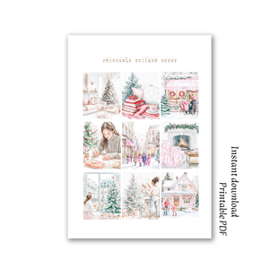 Pink Christmas pictures printable sticker sheet