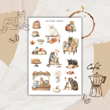 autumnal cat cafe sticker sheet