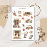 autumnal cat cafe sticker sheet
