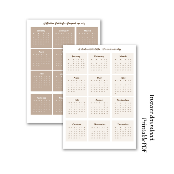 2025 mini calendar printable brown and beige