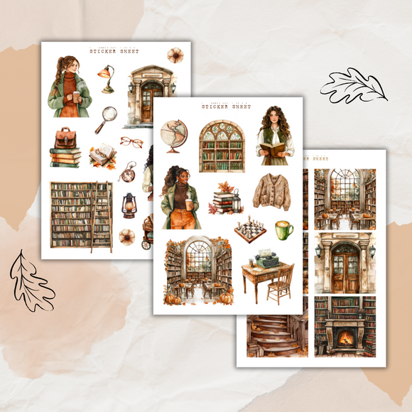 autumn library sticker sheet bundle