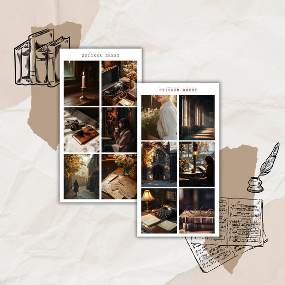 dark academia picture sticker sheet