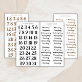 dates & days of the week sticker sheet