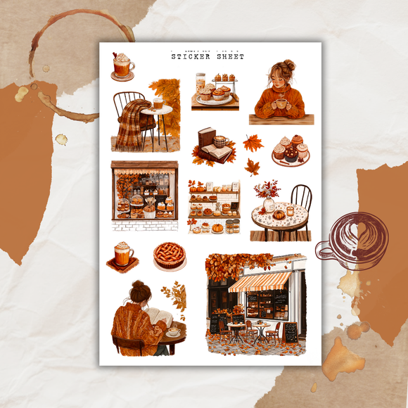 autumn cafe sticker sheet