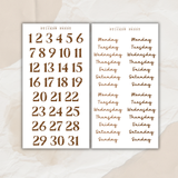 dates & days of the week sticker sheet