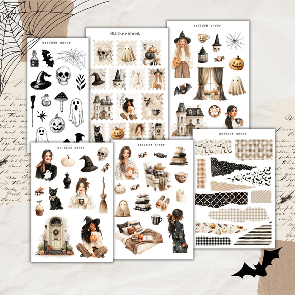 cozy and spooky stiucker sheet bundle