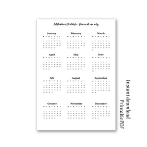 2025 mini calendar printable black and white