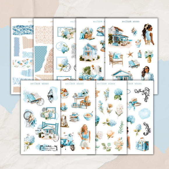 blue summer sticker sheet bundle