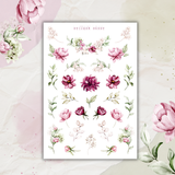 watercolor peonies sticker sheet bundle