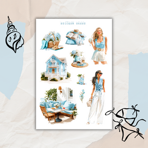 blue summer sticker sheet bundle