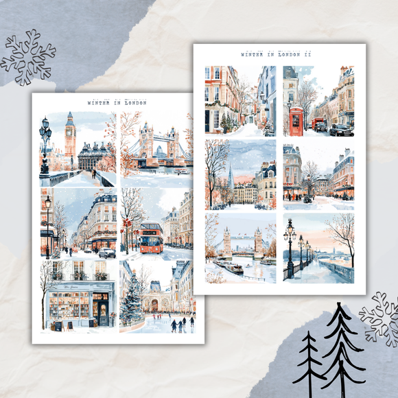 winter in London picture sticker sheet bundle