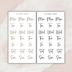 weekdays lettered sticker sheet