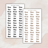 distressed typed days of the week sticker sheet