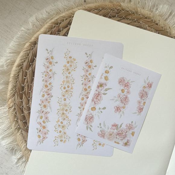 Summer floral branches & corners sticker sheet