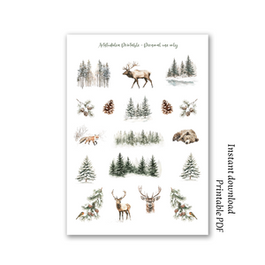 Winter woodland A4 printable sticker sheet