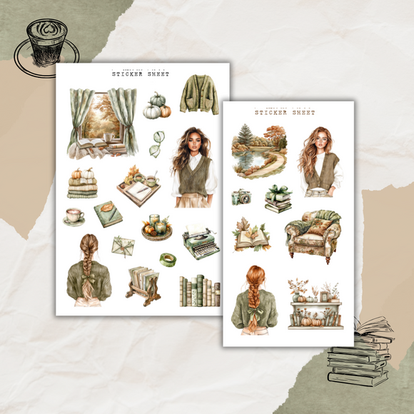 falling for books sticker sheet