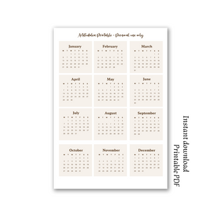 2025 mini calendar printable beige