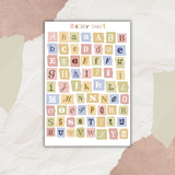 colorful paper scraps alphabet sticker sheet