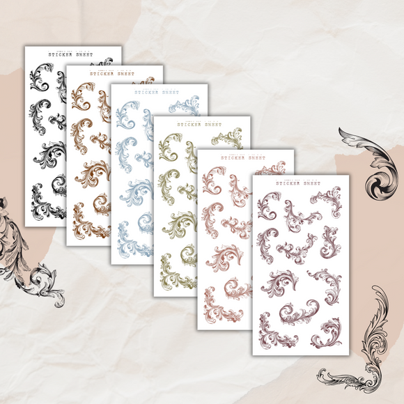 baroque ornamental swirls sticker sheet bundle