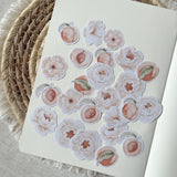 Floral peaches die cut sticker pocket, flower sticker, planner sticker, 24 pieces