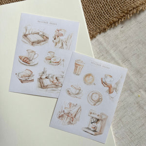 Coffee and breakfast in bed sticker sheet