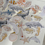 Marine animals die cut sticker pocket