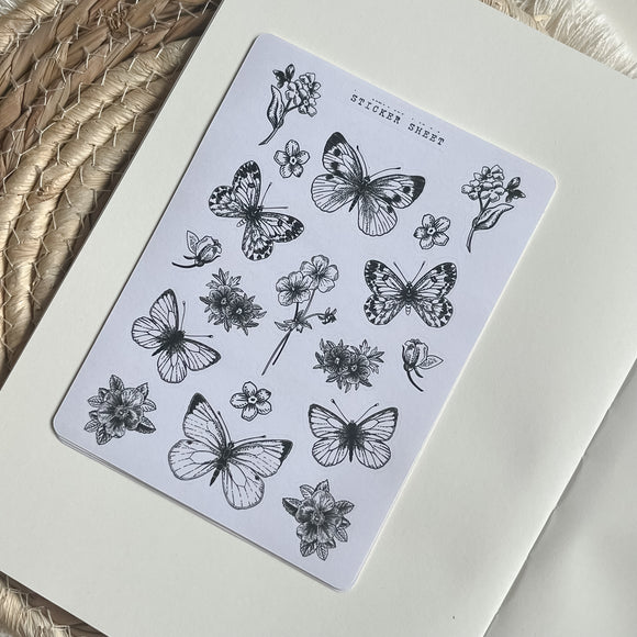 Black vintage botanical sticker sheet