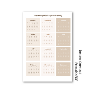 2025 mini calendar printable neutral colors