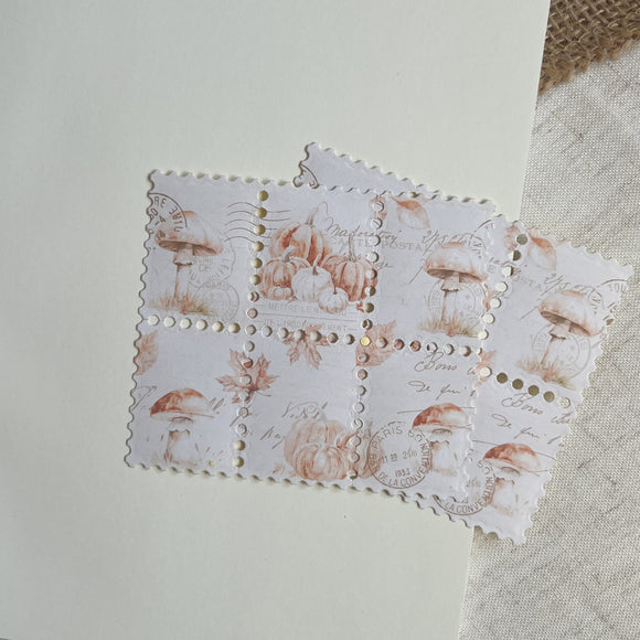 autumn mushroom & pumpkin faux stamp sticker sheet