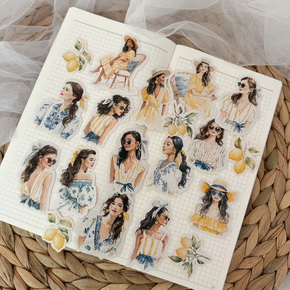 French lemon die cut girls sticker