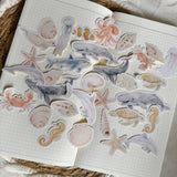 Marine animals die cut sticker pocket