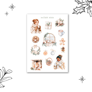 lets get cozy sticker sheet, Christmas and winter sticker sheet