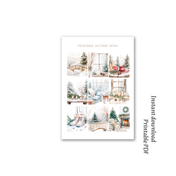 Frosty winter pictures printable sticker sheet